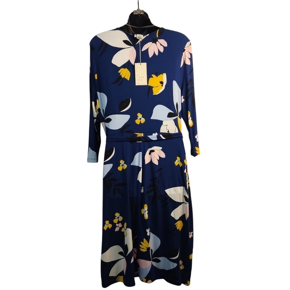 a new day Dress Women's Multi Color Floral Print Wrapped 3/4 Sleeve Size L NWT - Picture 2 of 9